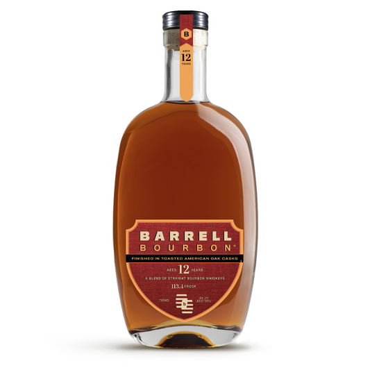 Barrell Bourbon bottle on a white background